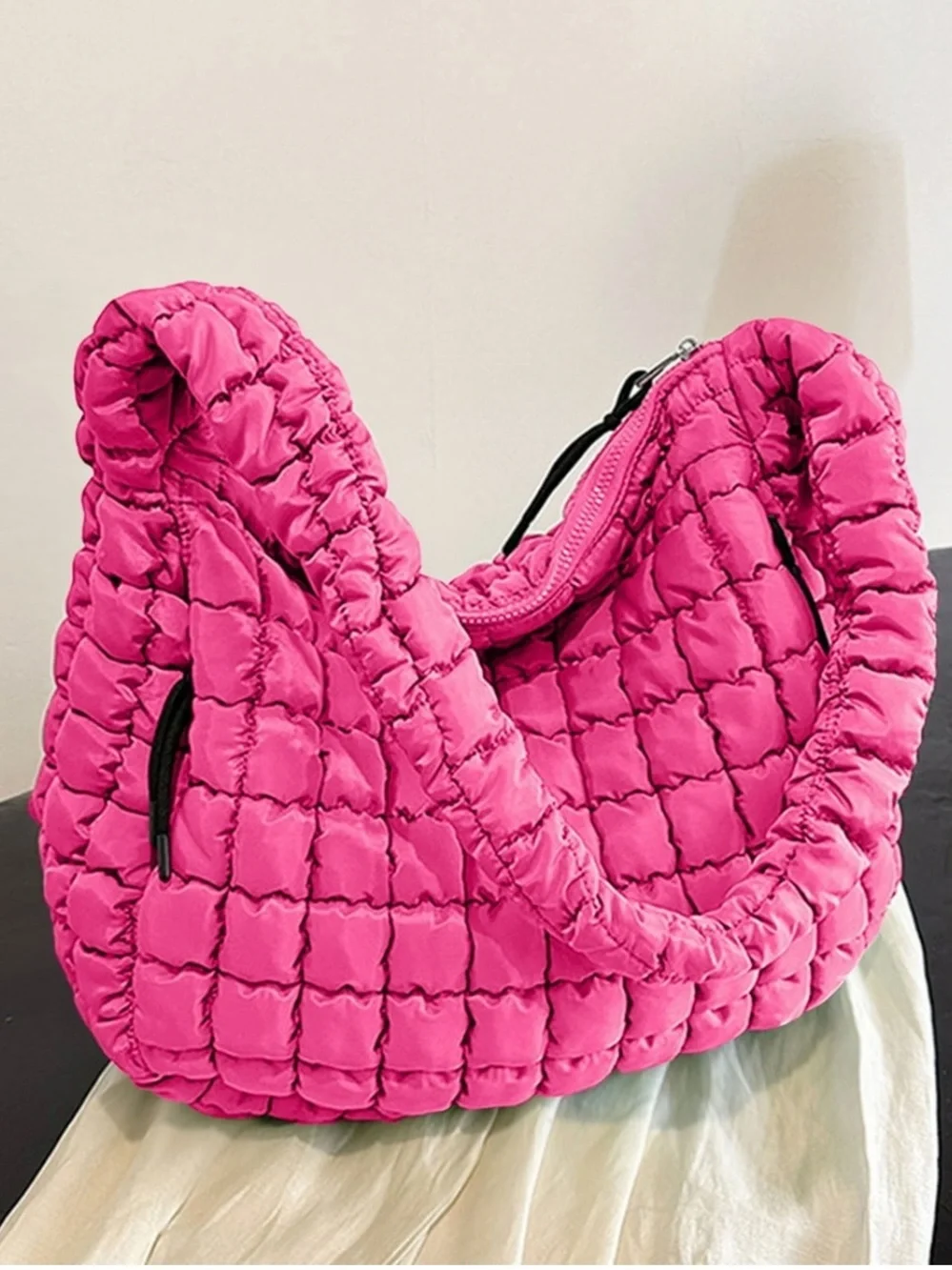 Hot Pink Quilted Puffer Shoulder Bag